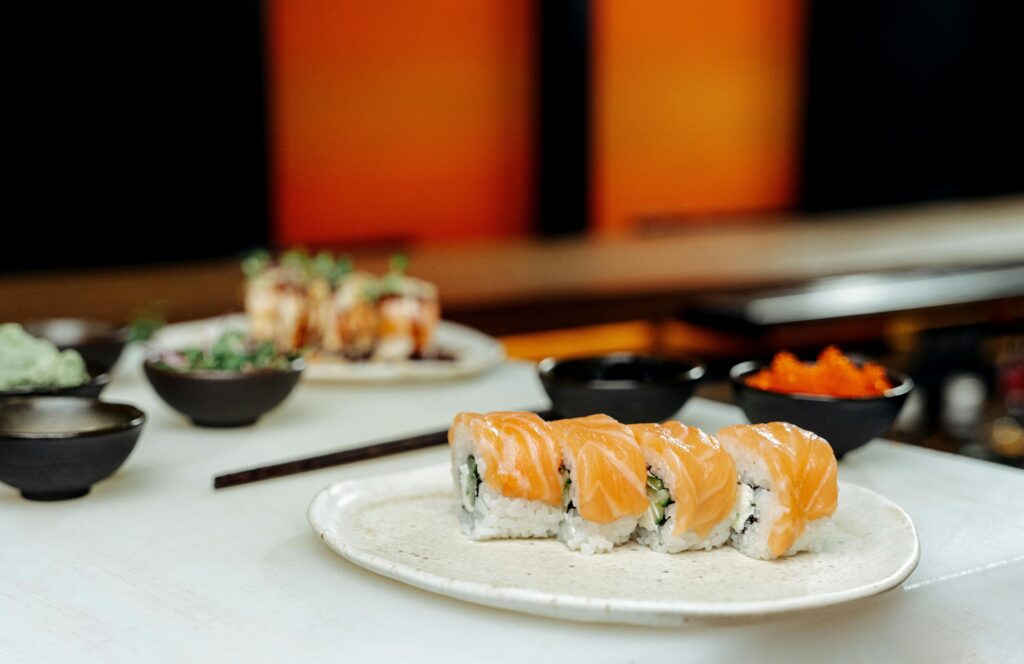 a plate of sushi on a table